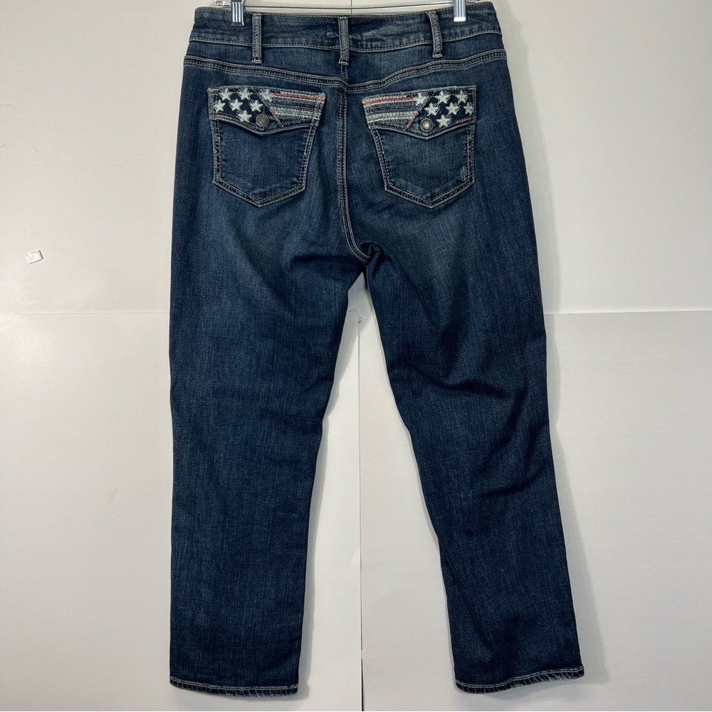 Suki Mid Rise Americana Capri Silver Jeans 32 Suki American Flag Embroidered - Picture 14 of 16